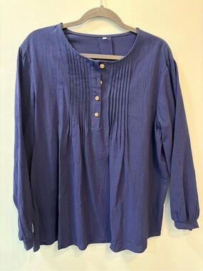 Navy Blue Women's Pleat Front Top
